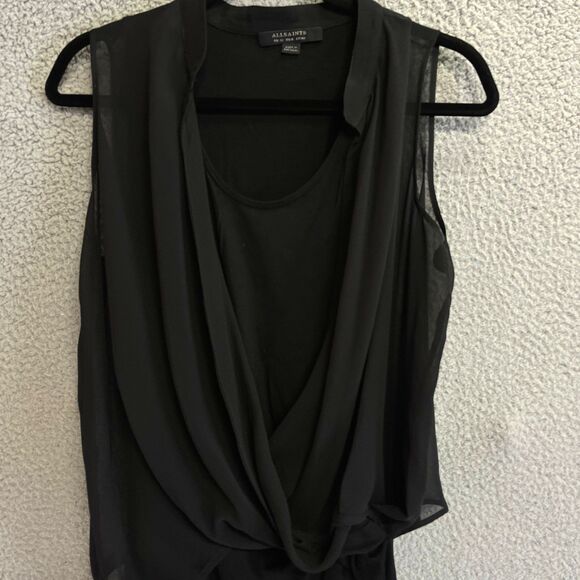 AllSaints Dress Womens 8 Black Draped Wrap  Viscose Sleeveless Sheer Overlay - Picture 3 of 8